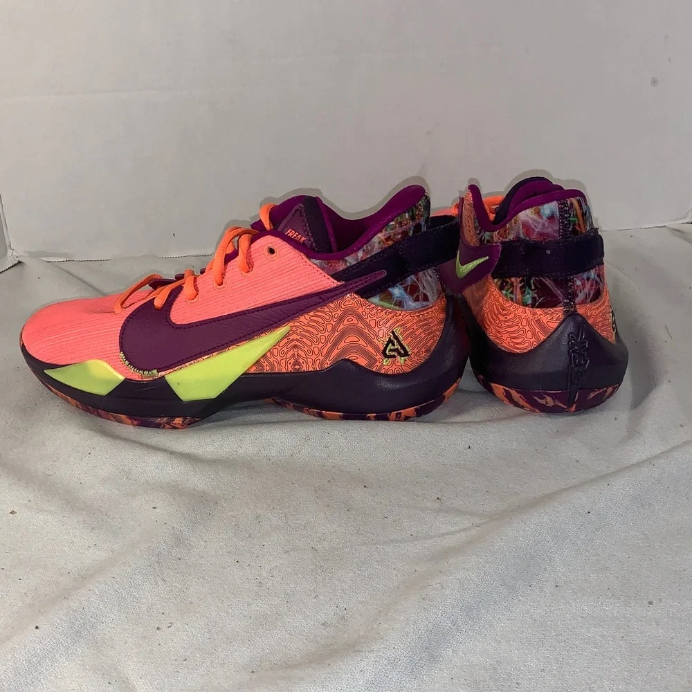 Nike Kids Zoom Freak 2 ‘Bright Mango’ Neon Pink/Purple/Lime Basketball Sneakers